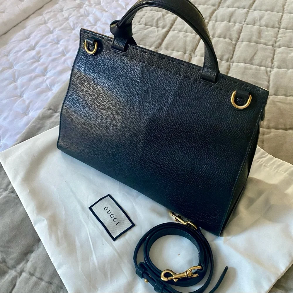GUCCI GG MARMONT LEATHER TOP HANDLE BAG 421890 BLACK - Picture 3 of 15